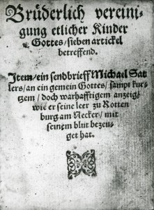 cover page of the Schleitheim Confession