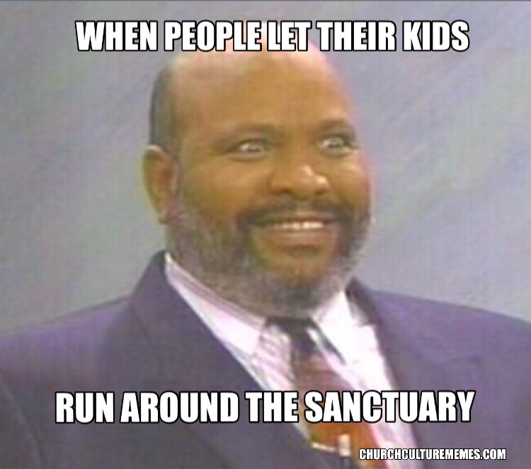 Kids running around in church meme