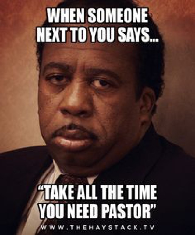 When someone tells the pastor to keep going in church meme