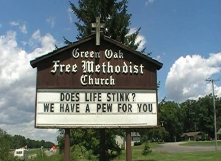 Does life stink church sign