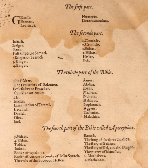 1568 Bishops Bible Book List