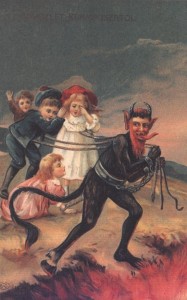 Krampus leading kids to hell