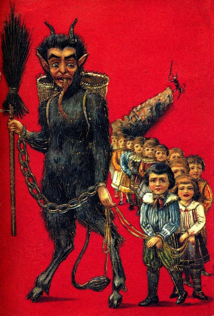 Krampus with chained group of kids