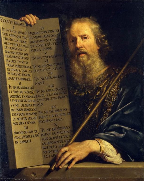 Why Is Moses Pictured With Horns Dust Off The Bible   Philippe De Champaigne Moses With The Ten Commandments   WGA04717 612x768 