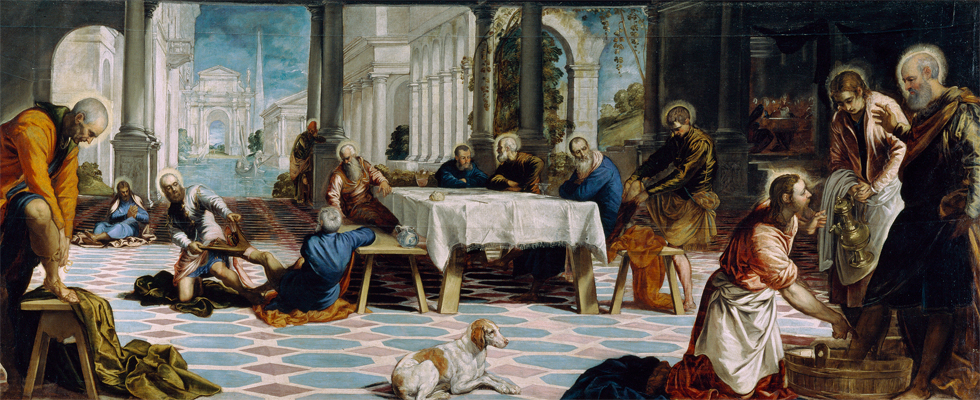 Foot washing at the last supper with Judas watching
