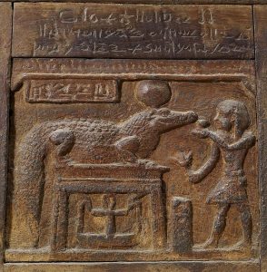 Pharaoh making an offering to the crocodile-god Sobek