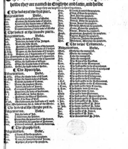 Book List in the Coverdale Bible 1553