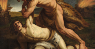 Cain killing Abel is a painting by Unknown 19th century