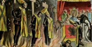 Jews Identified By Yellow Hats Being Burned At The Stake During Inquisition